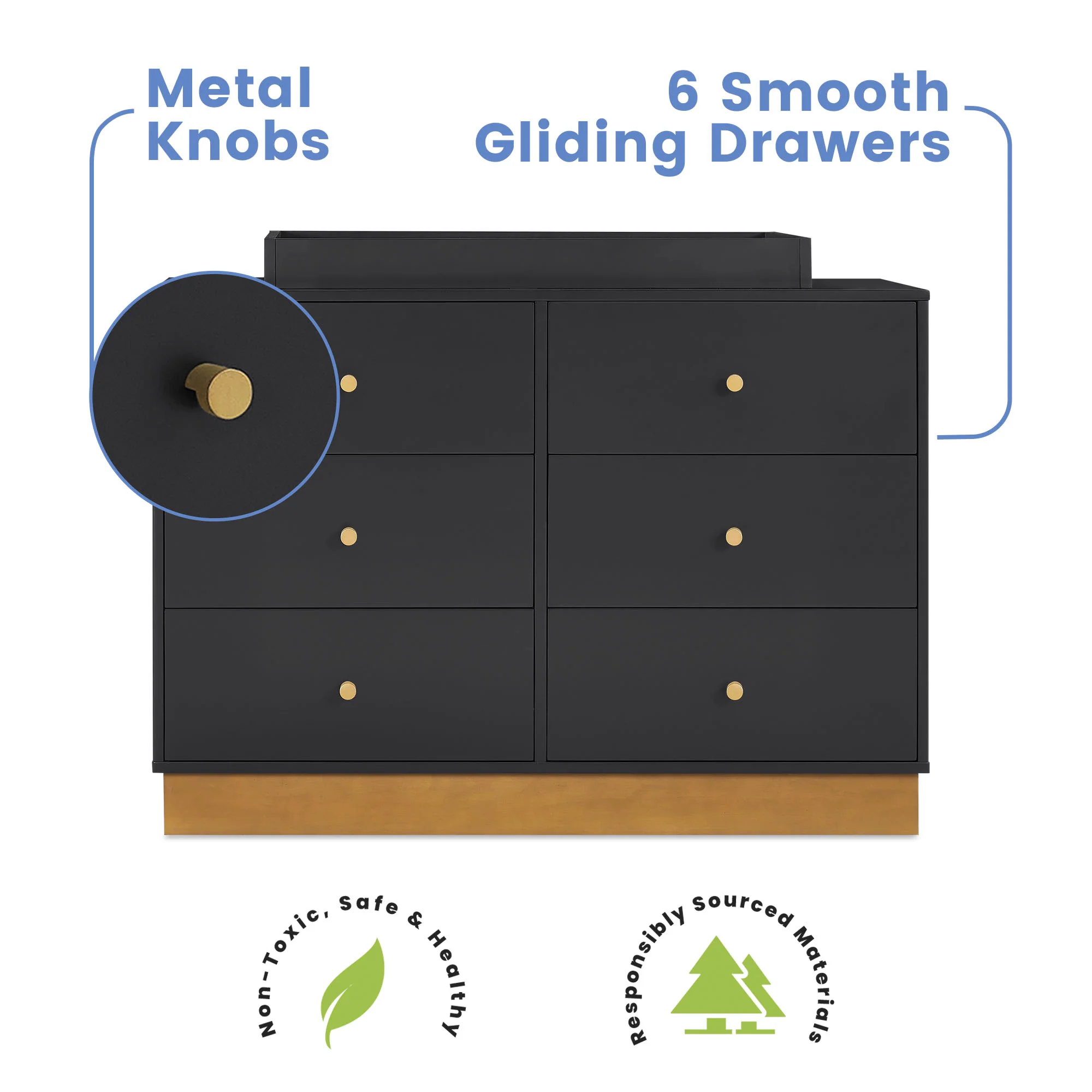 James 6 Drawer Dresser With Interlocking Drawers - Midnight Grey with Acorn - Kaedas