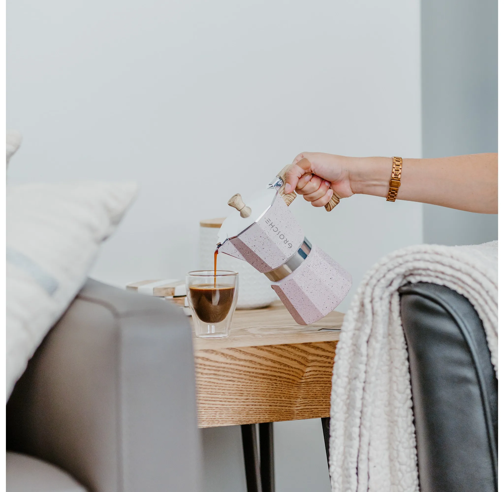 Milano Stone Stovetop Espresso Maker, 12 Cup, Blush Pink - Kaedas