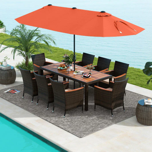11 Pieces Patio Dining Set With 15 Feet Double-Sided Patio Umbrella and Base-Orange - Kaedas
