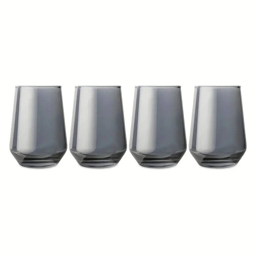 13.5 fl oz Smoke Angled Stemless Wine Glasses, Set of 4 - Kaedas