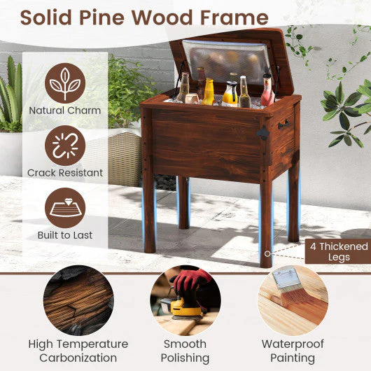 Wooden Patio Cooler With 3 Handles and Bottle Opener-Brown - Kaedas