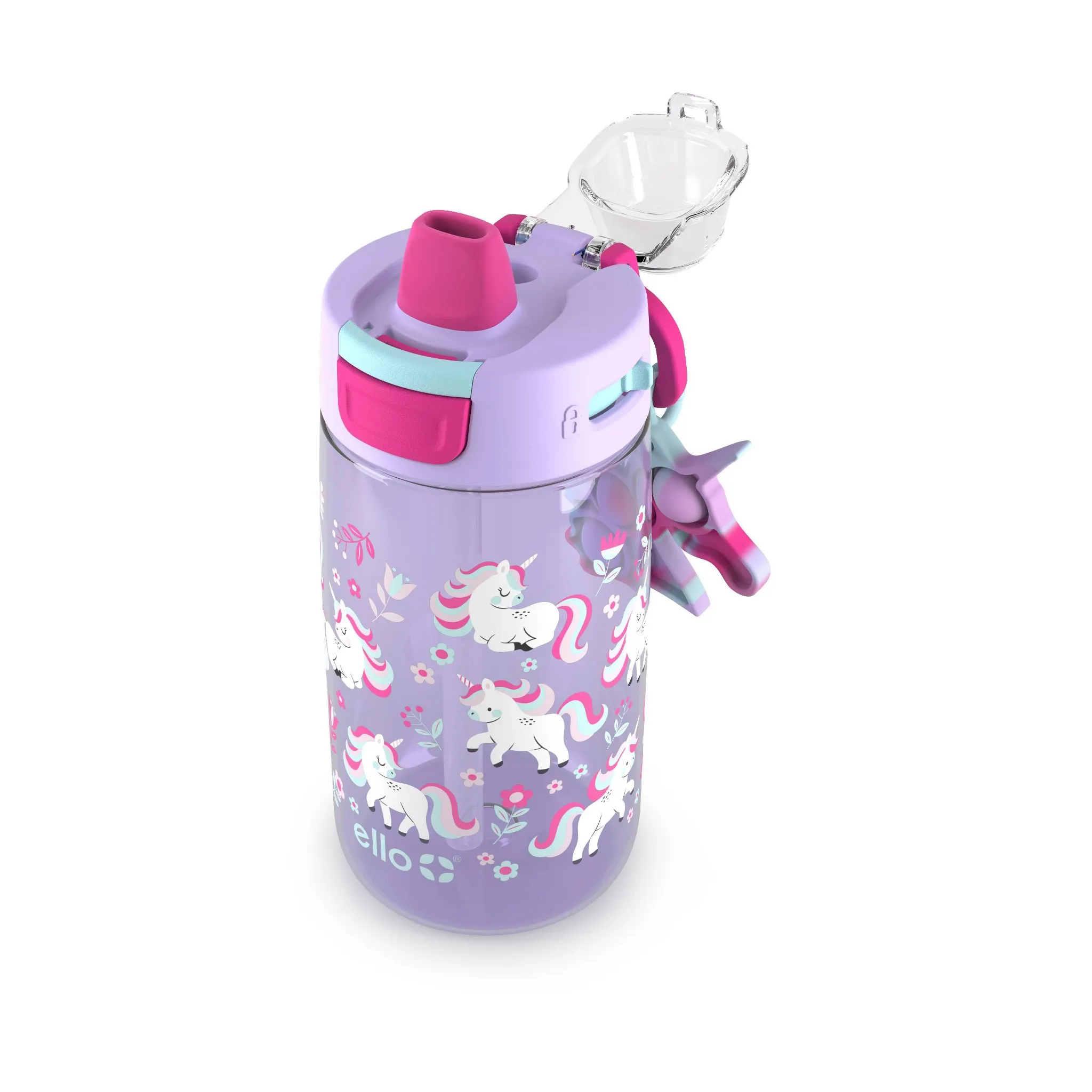 Ello 14oz Plastic Colby Pop! Water Bottle - Unicorn Design, Kids Portable Drinkware - Kaedas