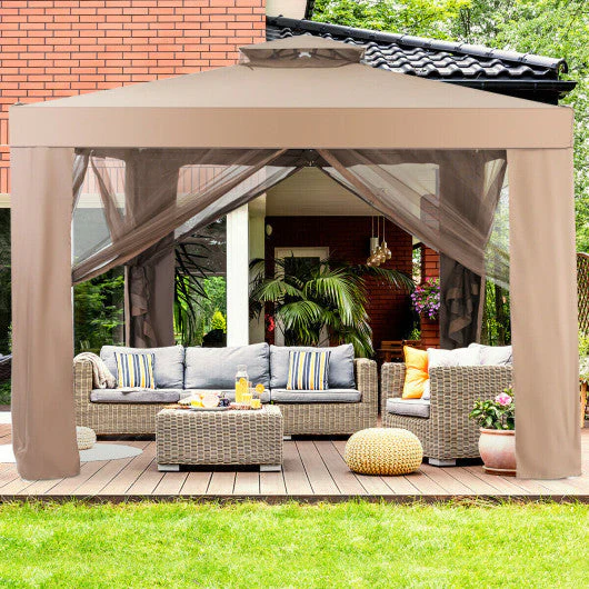 Canopy and Garden Structures Gazebo With Netting for Outdoors-Brown - Kaedas