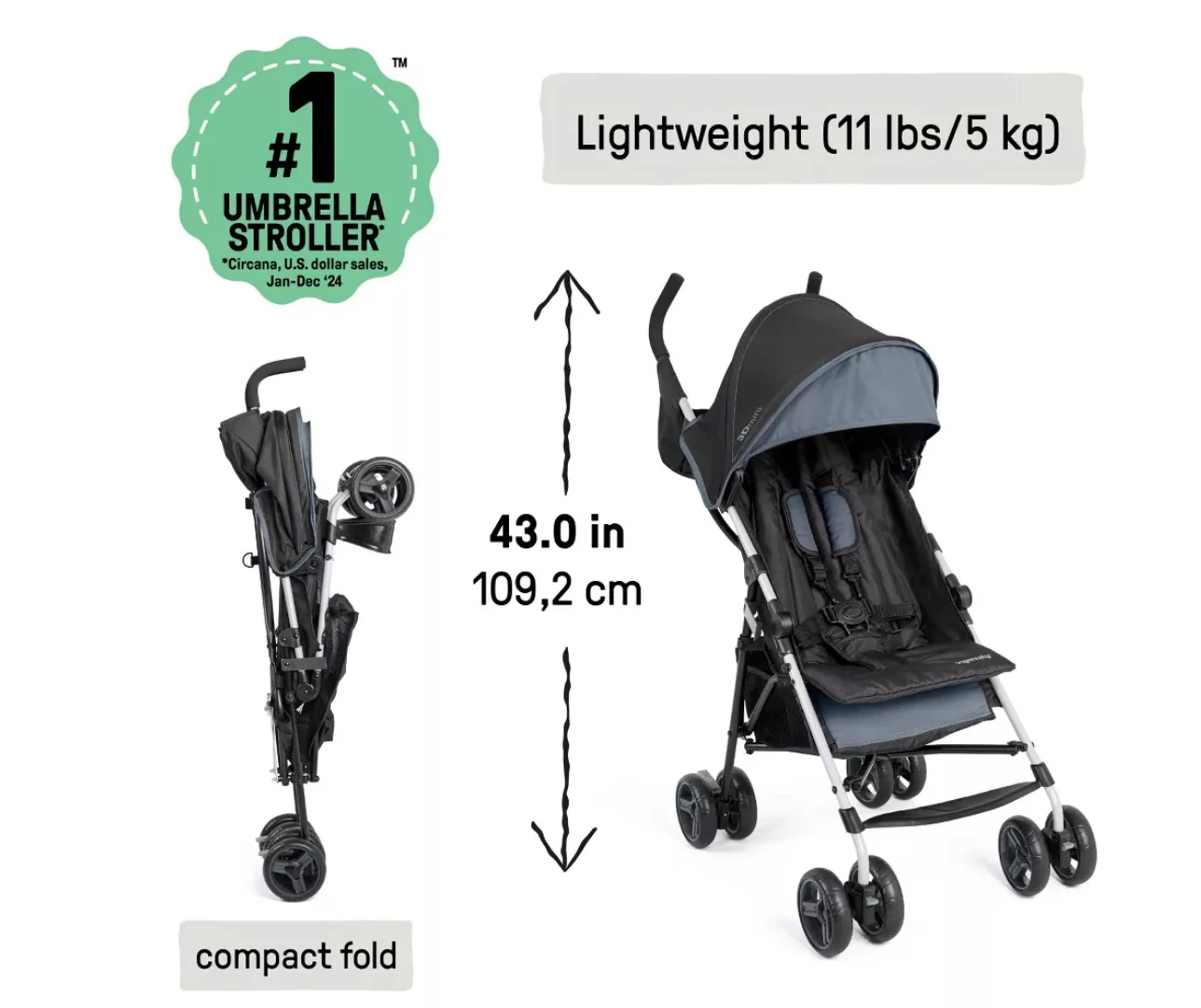 3D Mini Convenience Stroller  - Slate - Kaedas