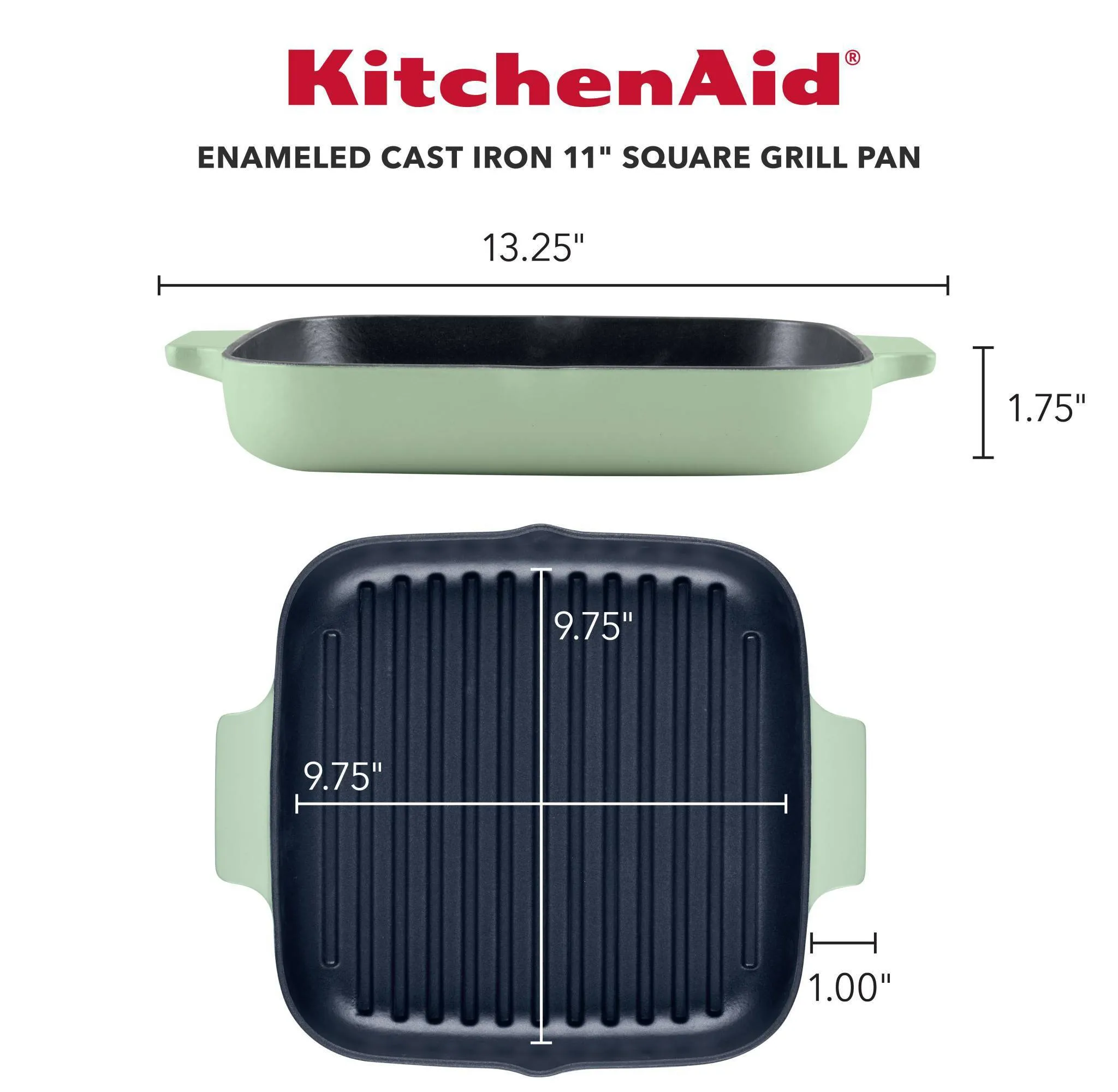 Enameled Cast Iron Square Grill and Roasting Pan, 11-Inch - Pistachio - Kaedas