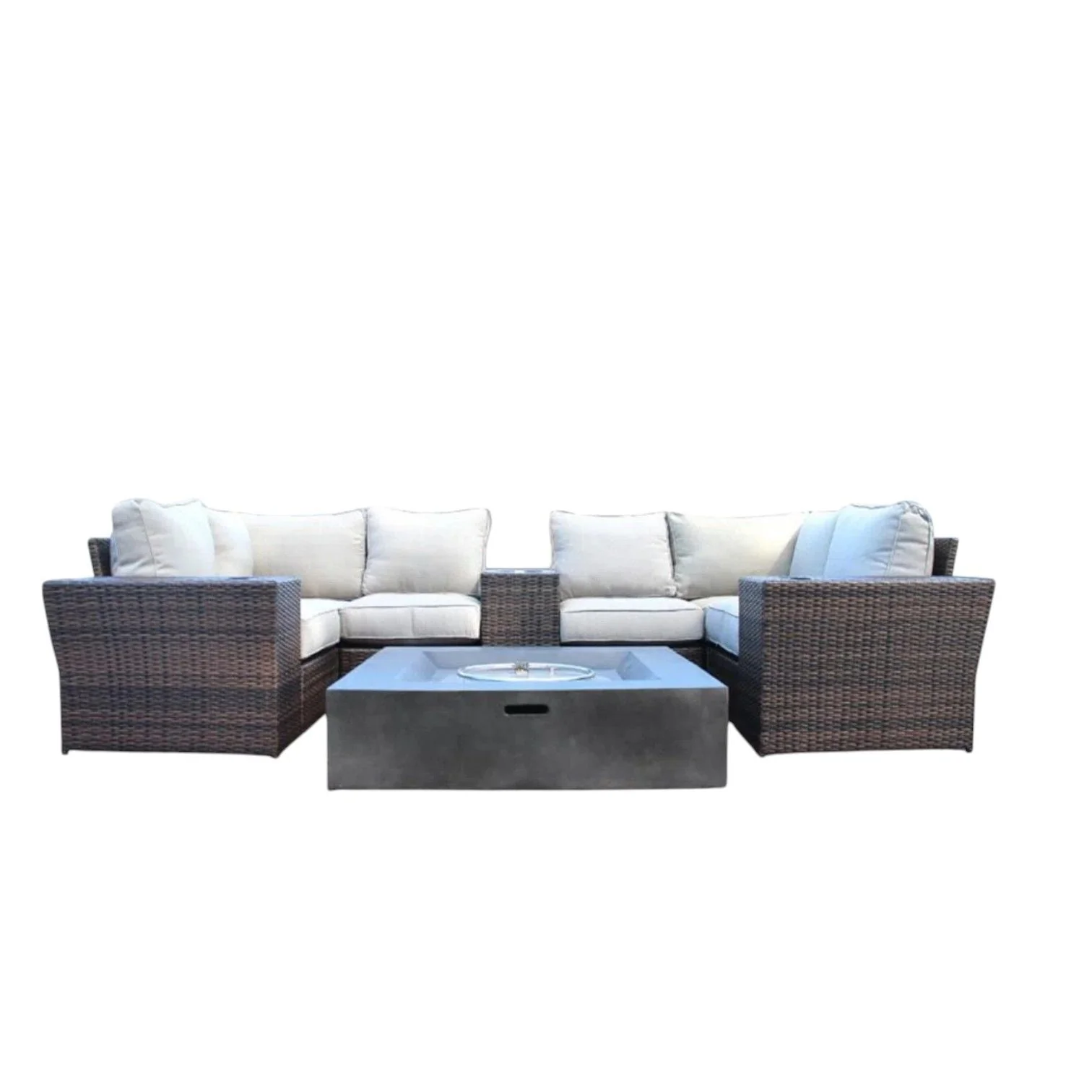 Patio Seating Set With Cushions and Fire Pit - Brown - Kaedas