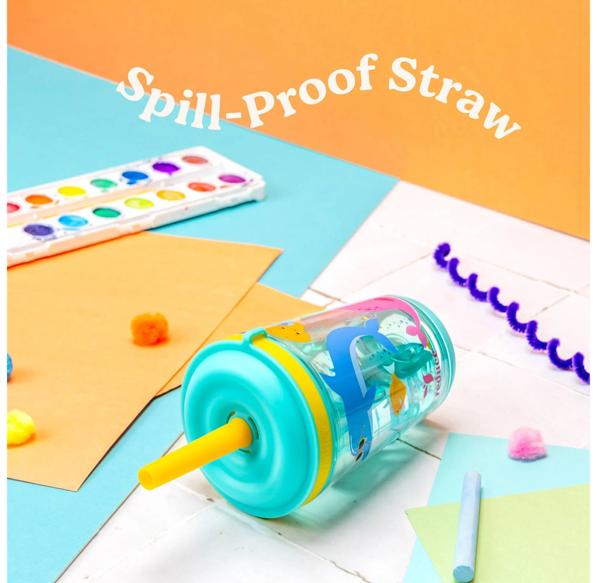 12oz Cartwheel Ocean Friends Straw Cup - Teal Blue - Kaedas