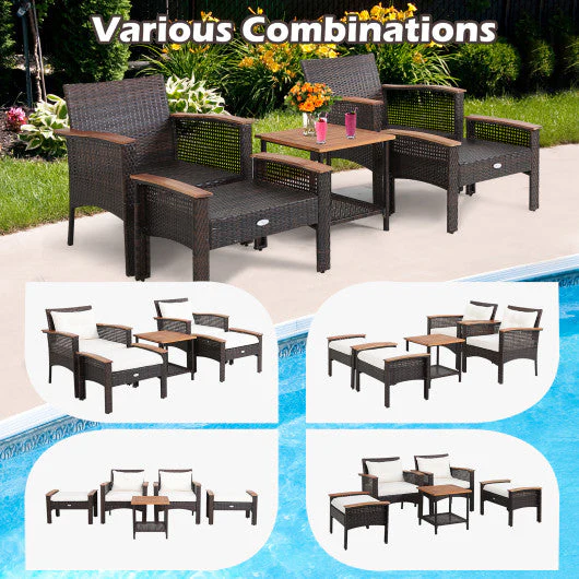 5 Pieces Patio Rattan Furniture Set With Acacia Wood Table - Kaedas