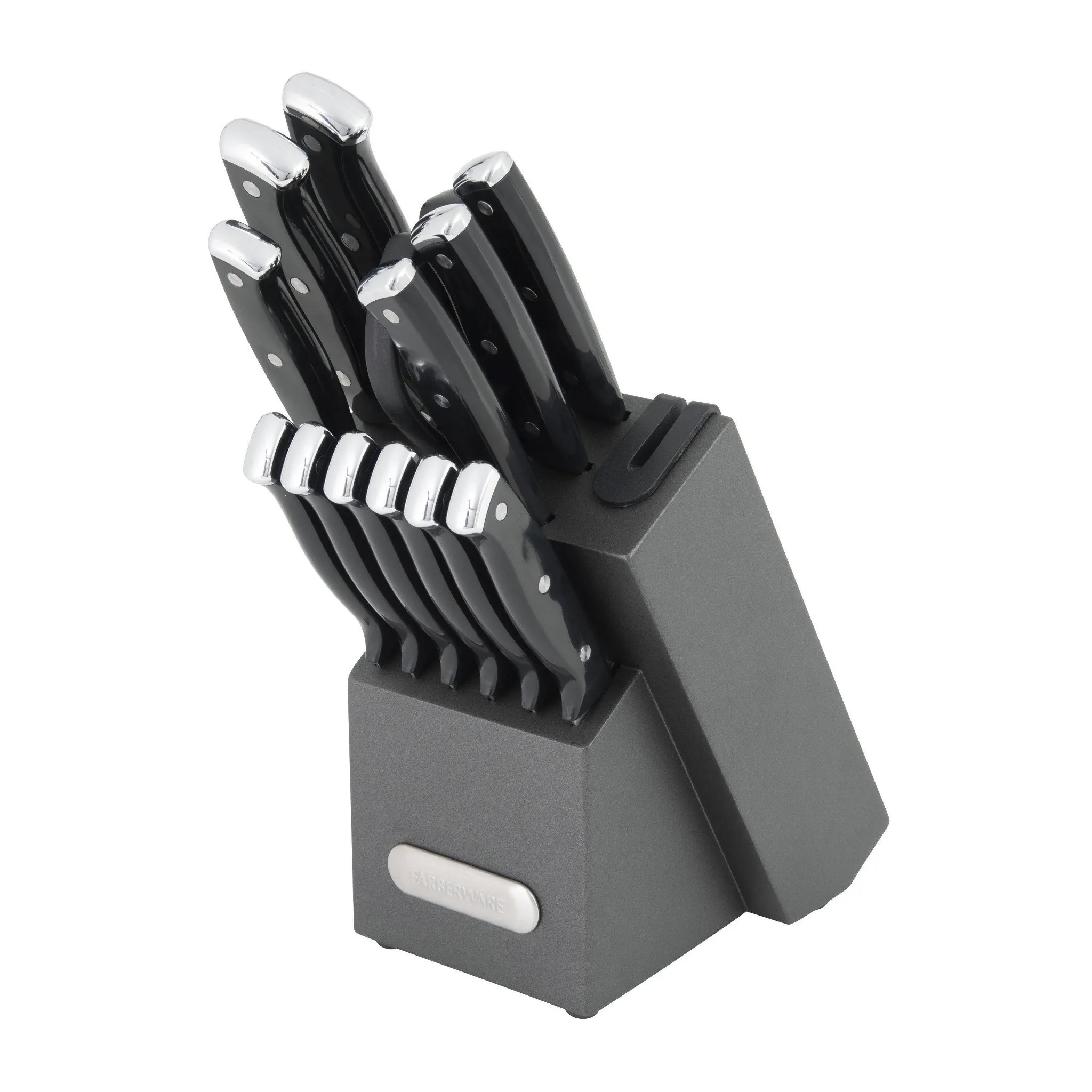 14pc Triple Rivet Knife Block Set with Edgekeeper Sharpener- Graphite - Kaedas