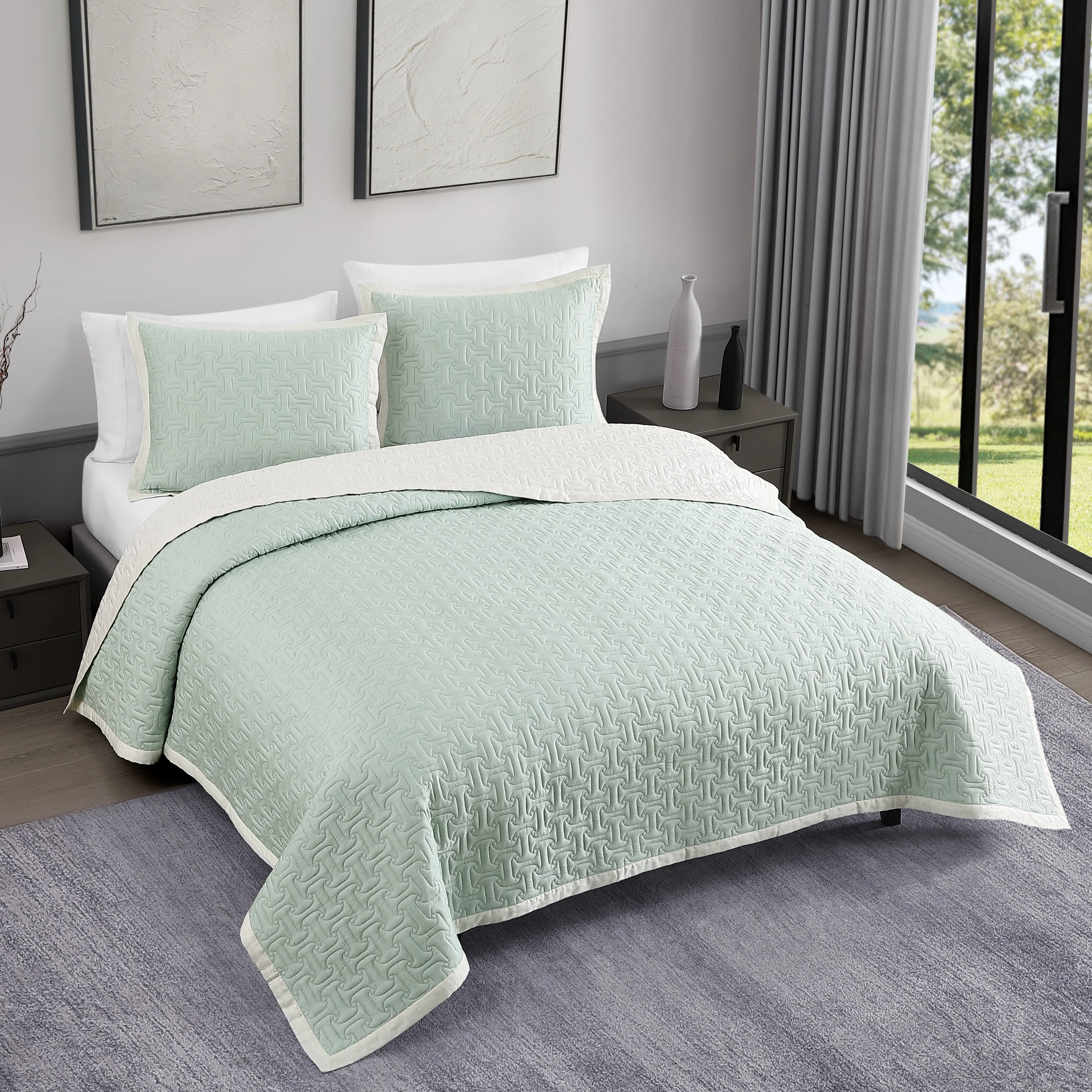 Bebejan 3 Piece Textured Quilted Coverlet Set - Kaedas