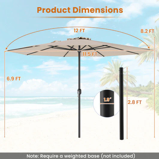 12 Feet Patio Umbrella With Crank Handle and 8 Sturdy Ribs-Beige - Kaedas