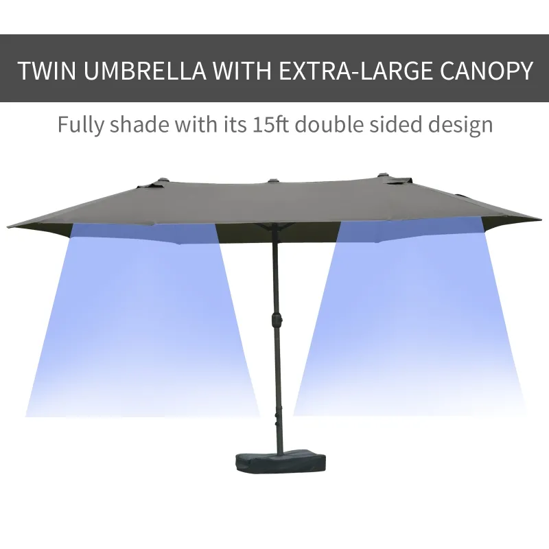 Outsunny Patio Umbrella 15' Steel Rectangular - Dark Gray - Kaedas