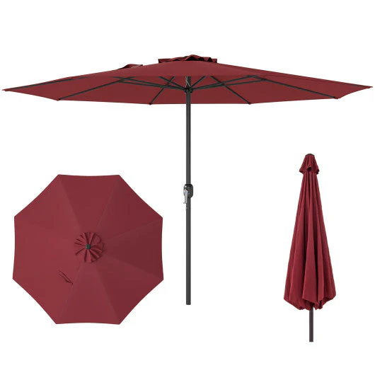 12 Feet Patio Umbrella With Crank Handle and 8 Sturdy Ribs-Red - Kaedas