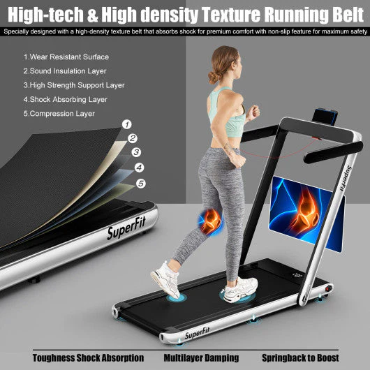 2.25HP 2 in 1 Folding Treadmill With APP Speaker Remote Control-Silver - Kaedas
