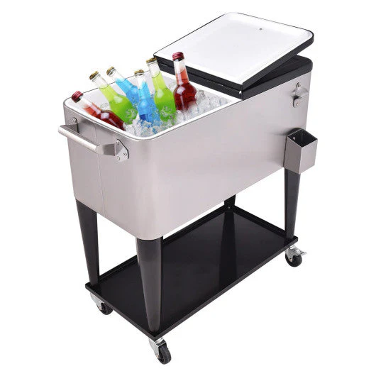 80 Quart Patio Rolling Stainless Steel Ice Beverage Cooler - Kaedas