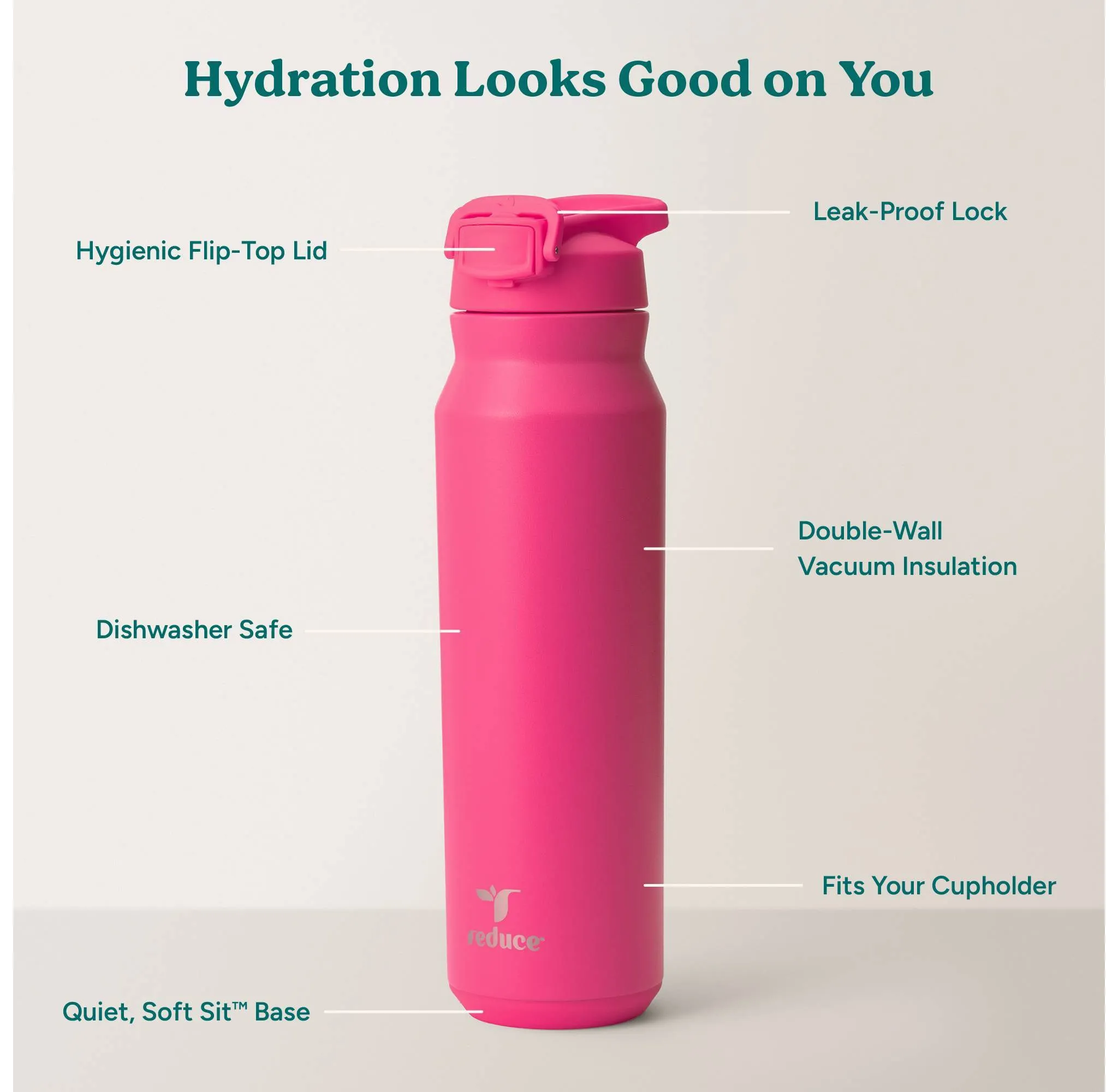 32oz Hydrate Pro Vacuum Insulated Stainless Steel Water Bottle Dark Pink - Kaedas