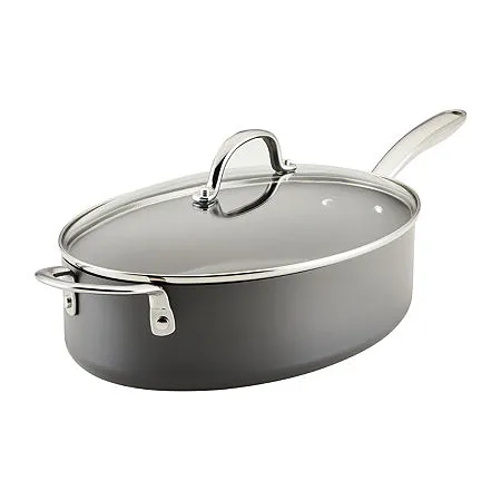 5-Quart Hard Anodized Nonstick Oval Sauté Pan with Helper Handle & Lid - Kaedas