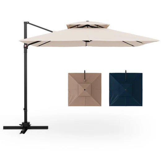9.5 Feet Cantilever Patio Umbrella With 360¡ã Rotation and Double Top-Beige - Kaedas