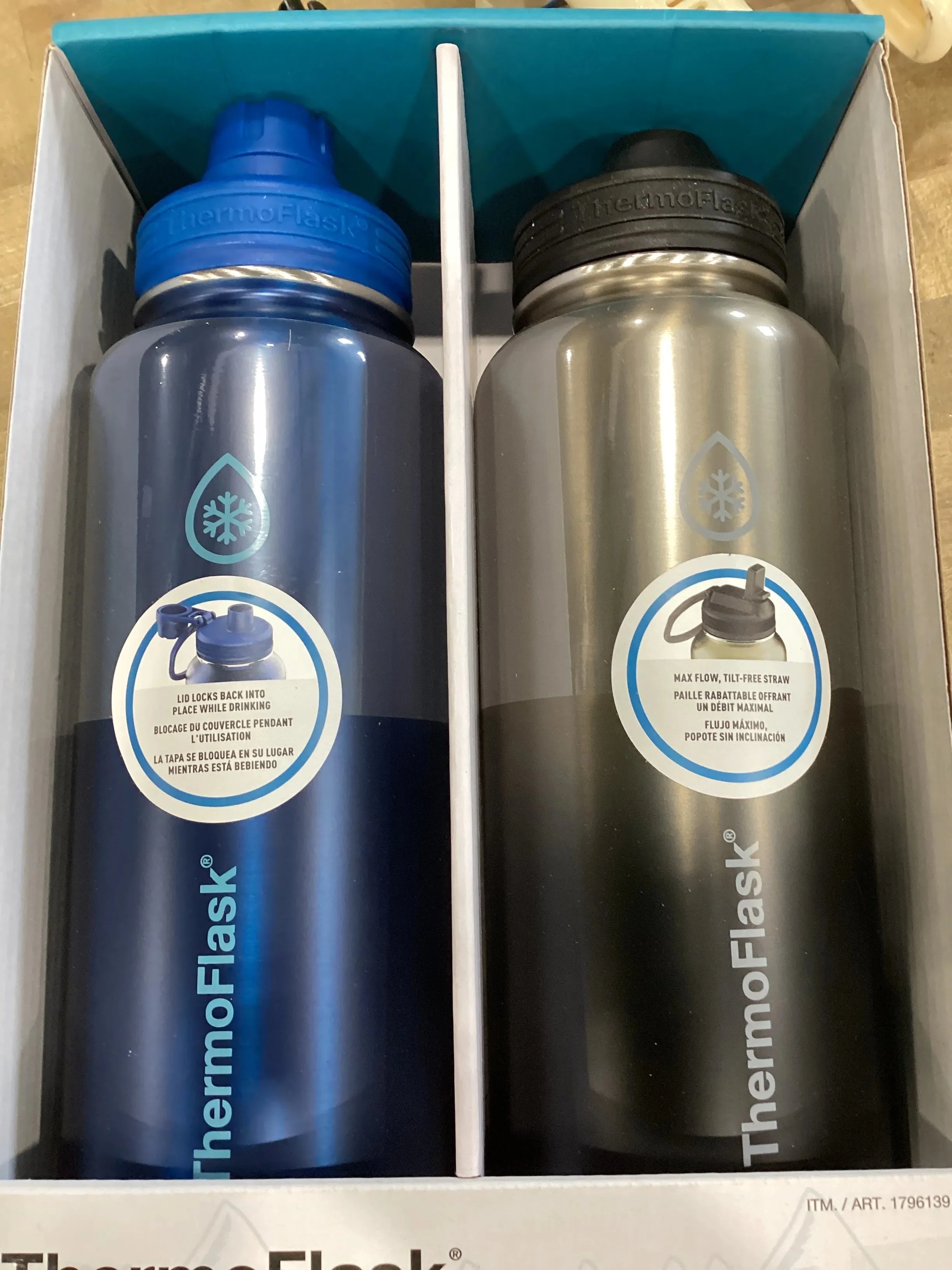 Stainless Steel Water Bottle 40 Oz 2-Pack (Silver/Blue Brushed) - Kaedas