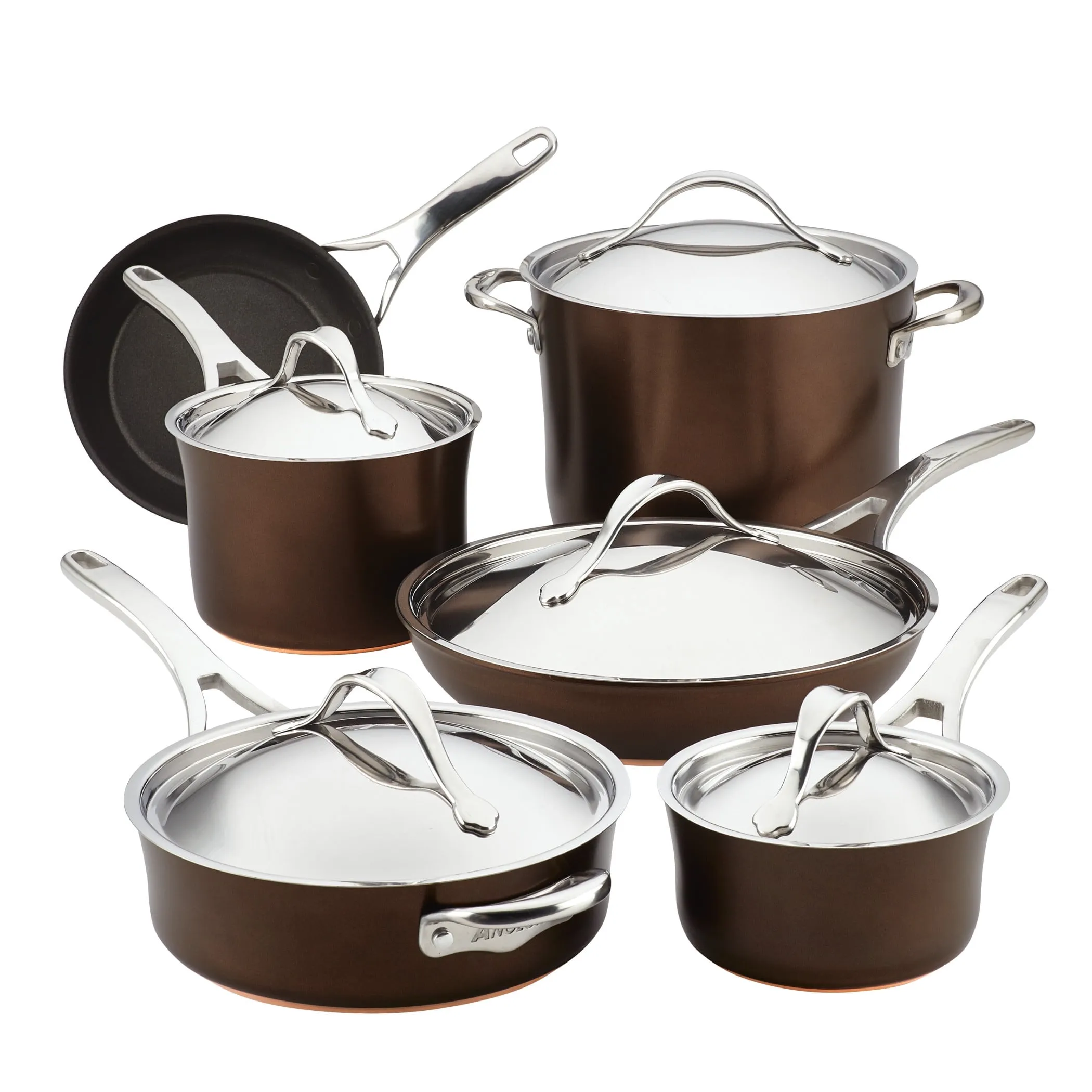 11 Pc. Copper Luxe Hard-Anodized Nonstick Cookware Set - Brown - Kaedas