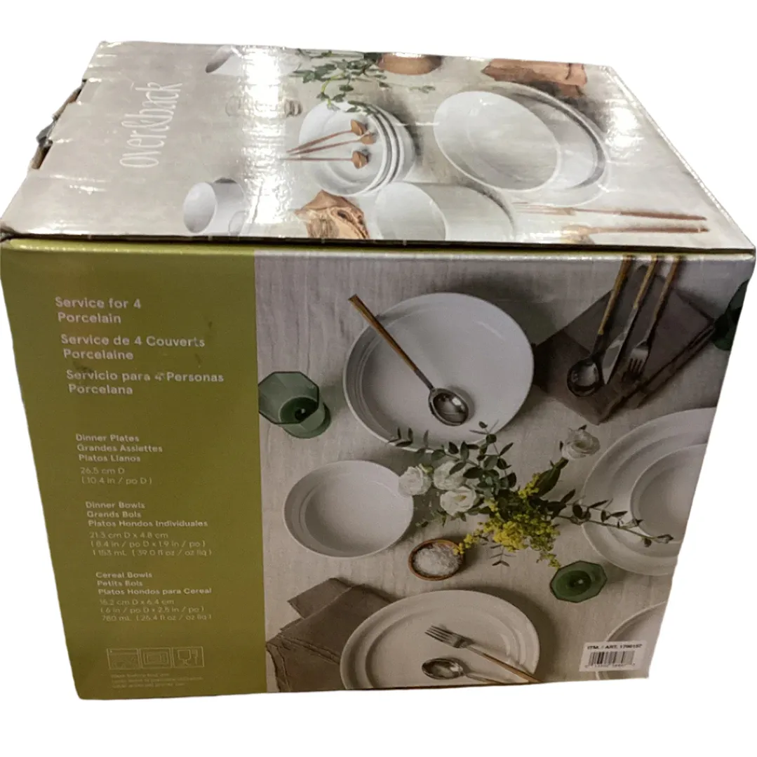 12-piece Rimmed Glossy Porcelain Dinnerware Set - White - Kaedas