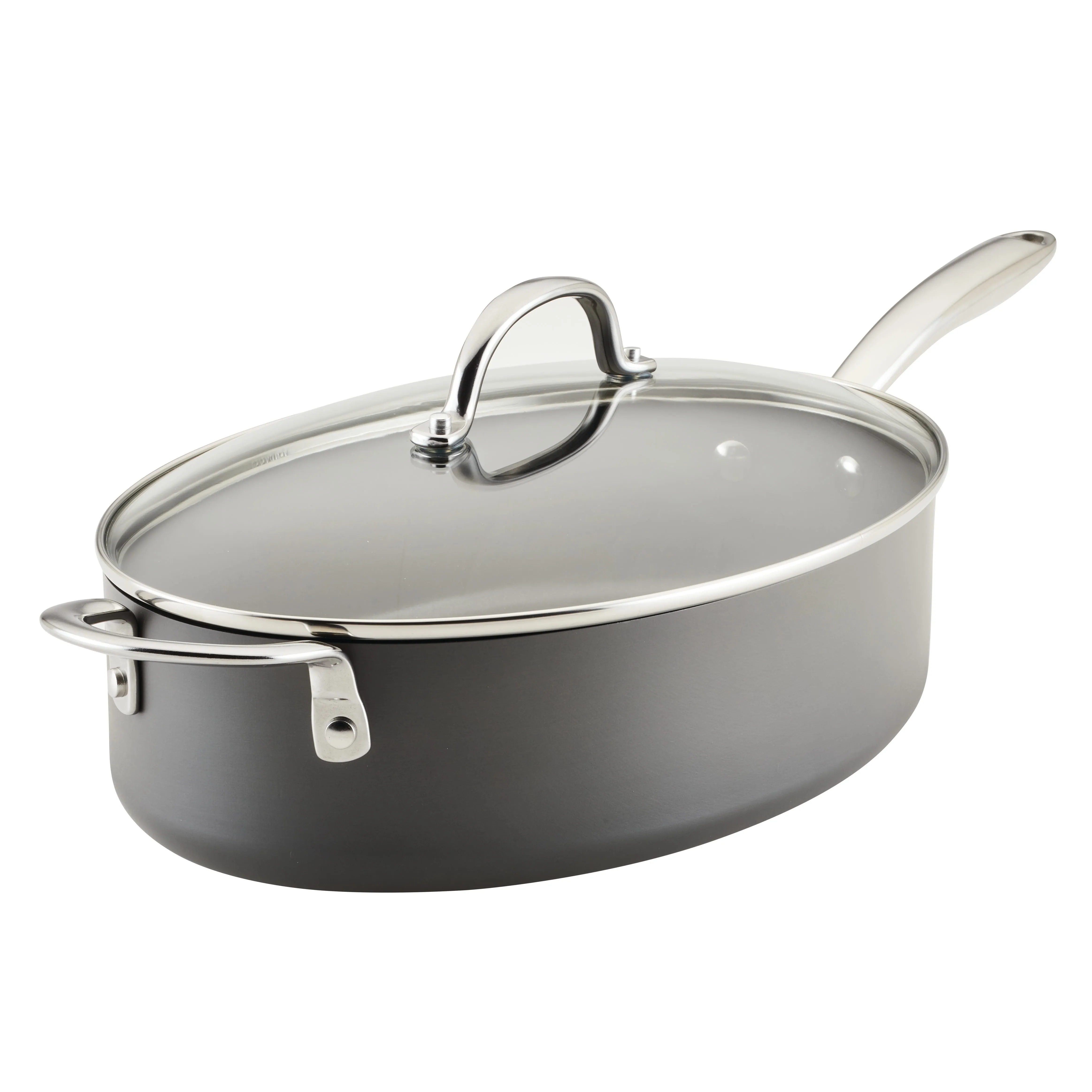 5-Quart Hard Anodized Nonstick Oval Sauté Pan with Helper Handle & Lid - Kaedas