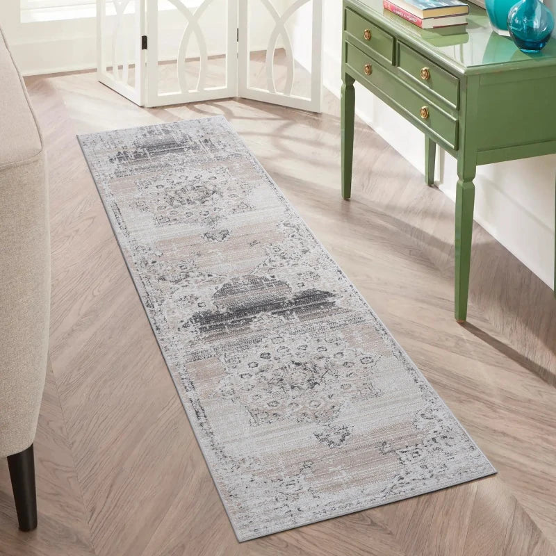 Naar 2x8 Traditional Stain-Resistant Area Rug with Cotton Backing, Medium Pile, Cream - Kaedas