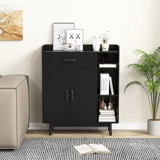 Floor Storage Cabinet Free Standing Cupboard Chest With 1 Drawer-Black - Kaedas