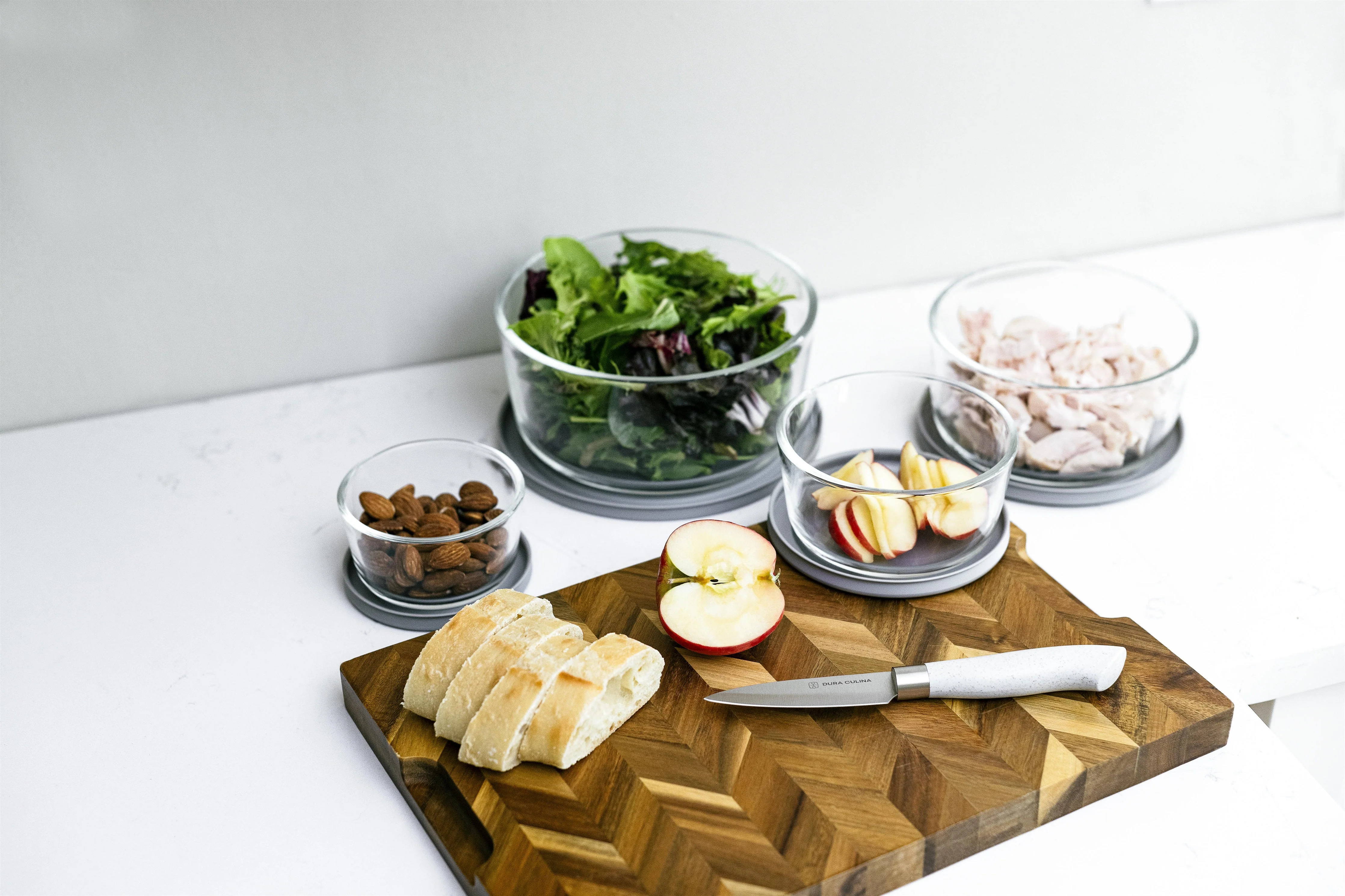 Glass Food Storage Containers - 8 Piece (4 Containers + 4 Lids) Round Nesting Space-Saving Set - Kaedas