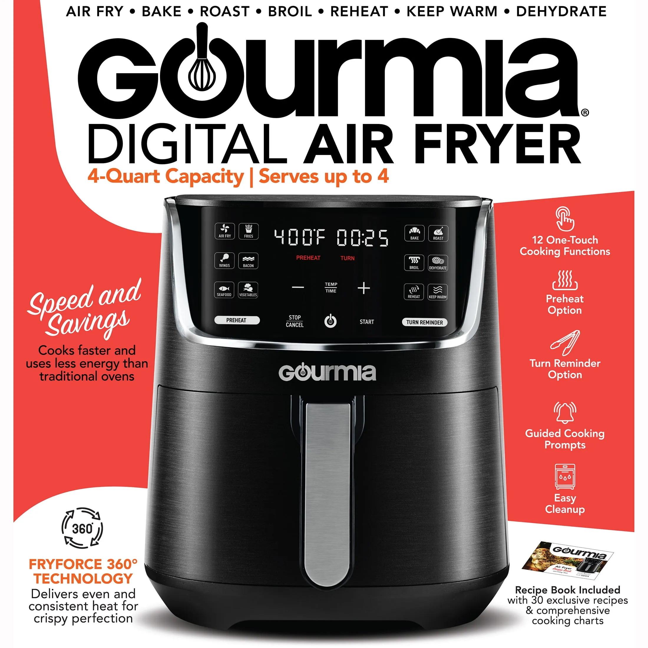 4-Quart Digital Air Fryer With 12 One-Touch Presets - Black (See Description) - Kaedas