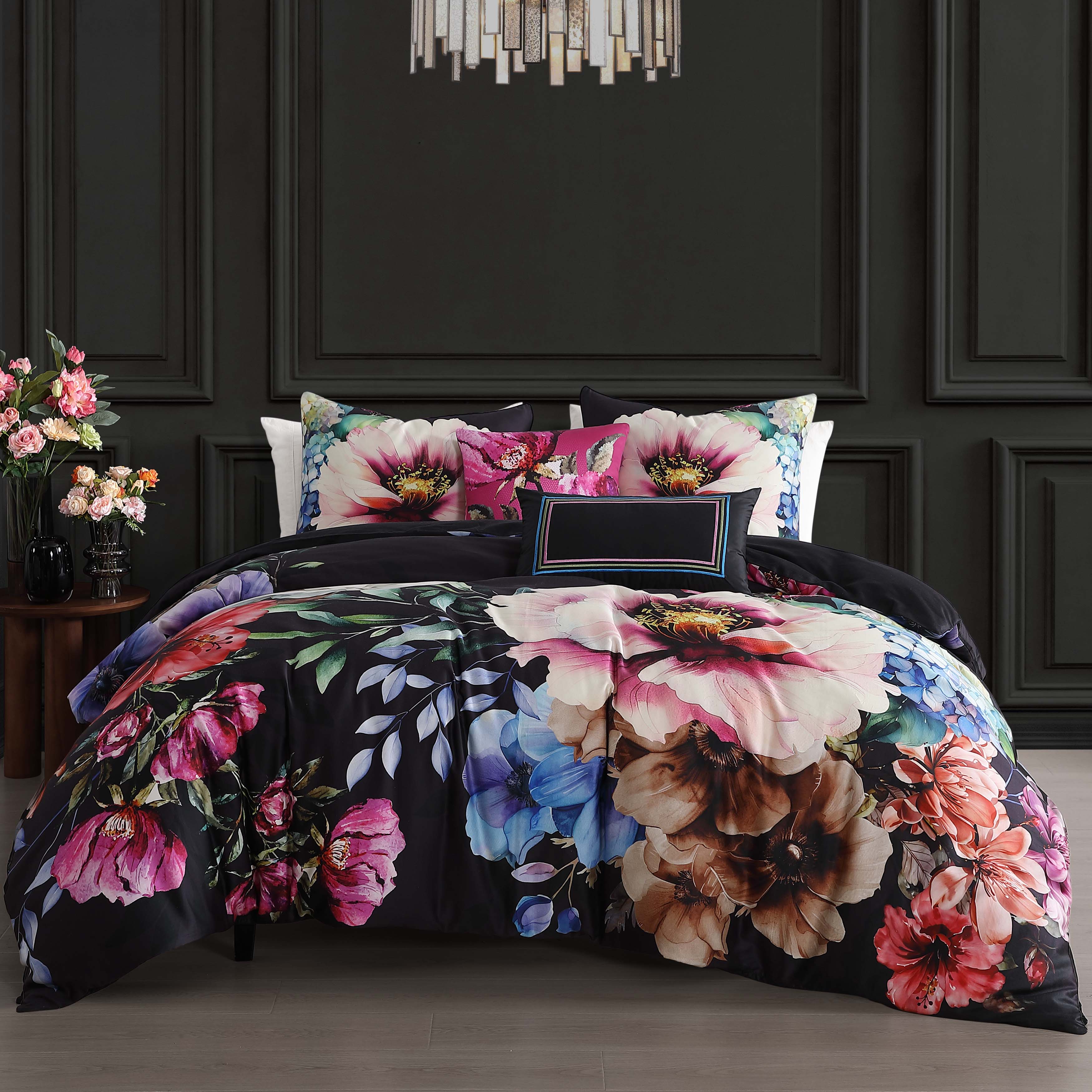 Bebejan Black Night Poppies 5 Piece Reversible Comforter Set - Kaedas