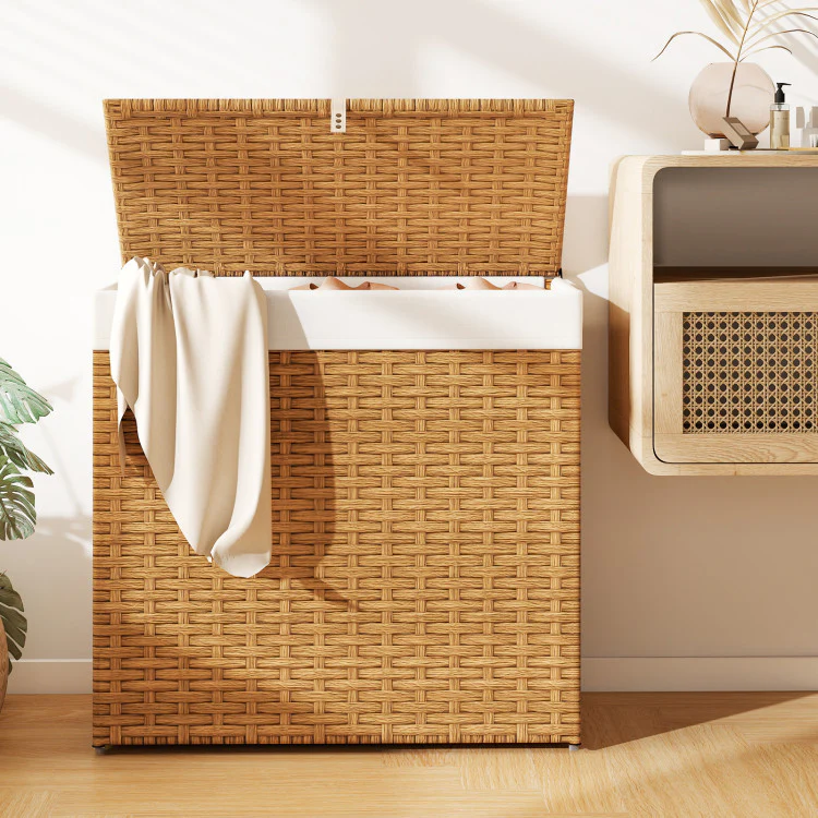 Laundry Hamper With Wheels and Lid-Natural - Kaedas