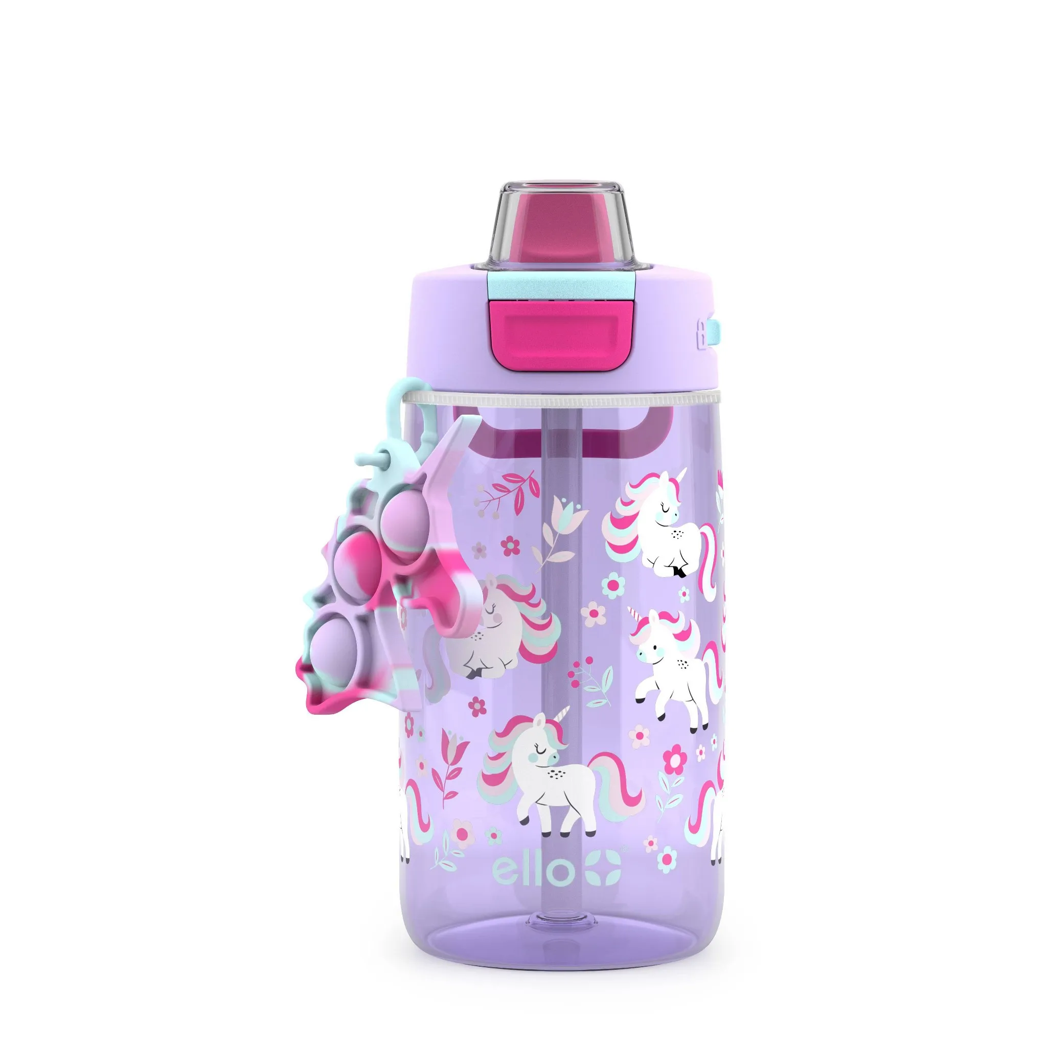 Ello 14oz Plastic Colby Pop! Water Bottle - Unicorn Design, Kids Portable Drinkware - Kaedas