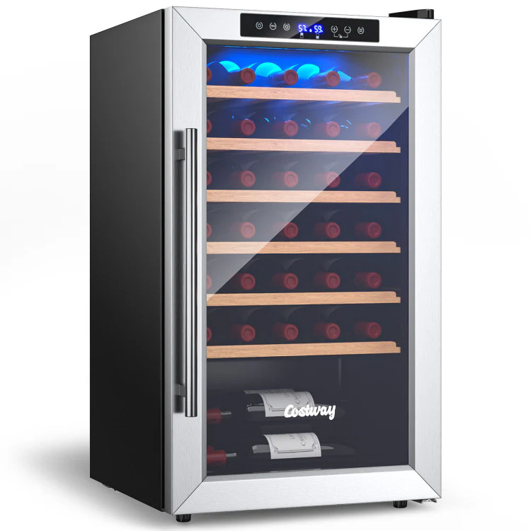 20 Inch Wine Refrigerator for 33 Bottles and Tempered Glass Door-Silver - Kaedas