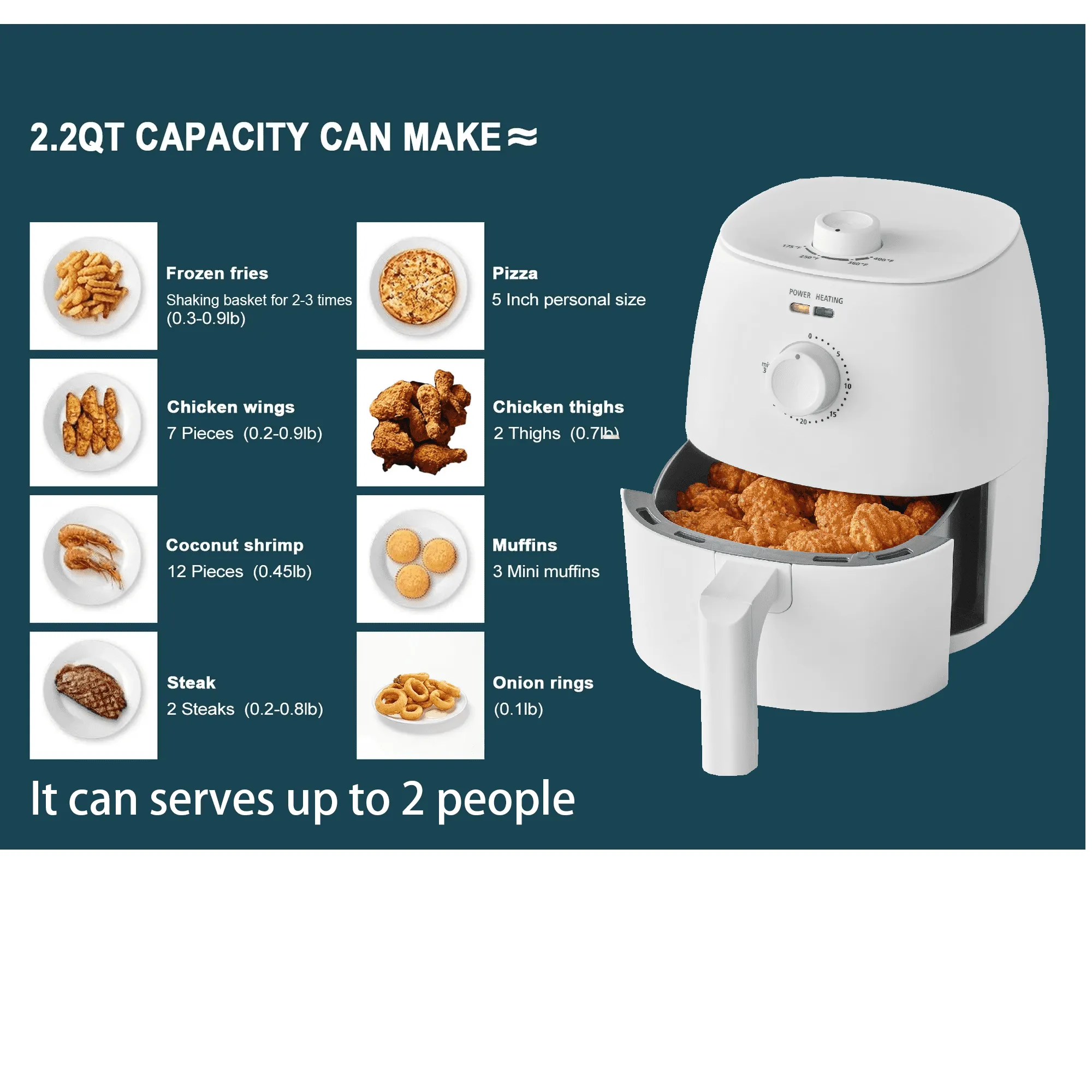 Mainstays 2.2 qt Air Fryer, Arctic White - Automatic Shutoff - Kaedas