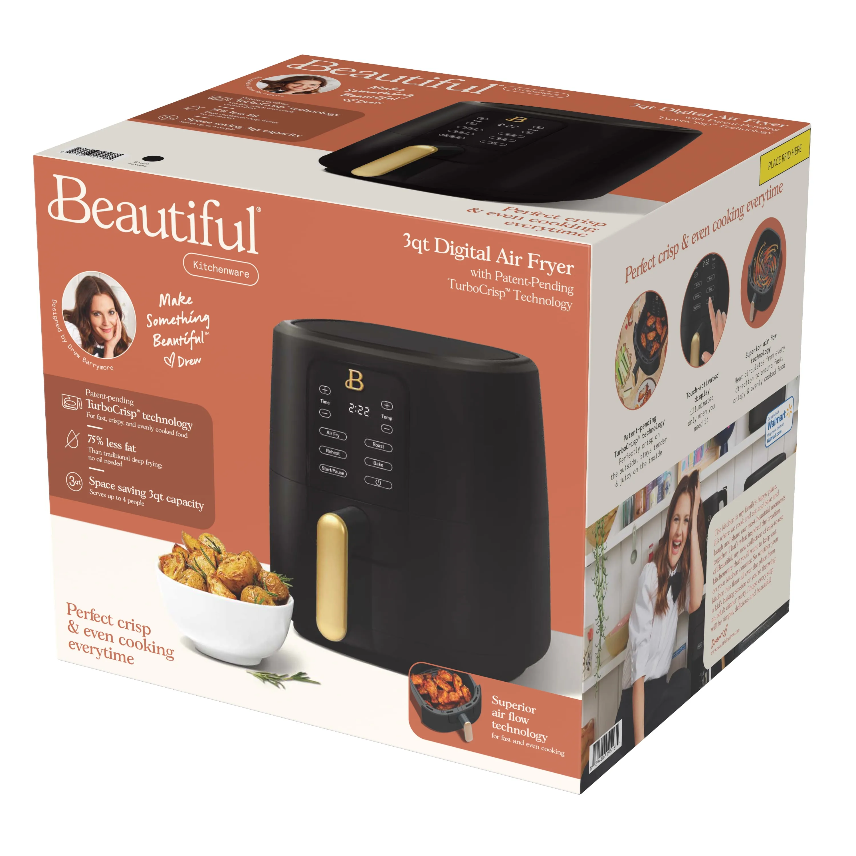 Beautiful 3 Qt Air Fryer With TurboCrisp Technology - Black Sesame - Kaedas