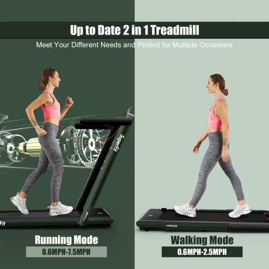 2.25HP 2 in 1 Folding Treadmill With APP Speaker Remote Control-Green - Kaedas