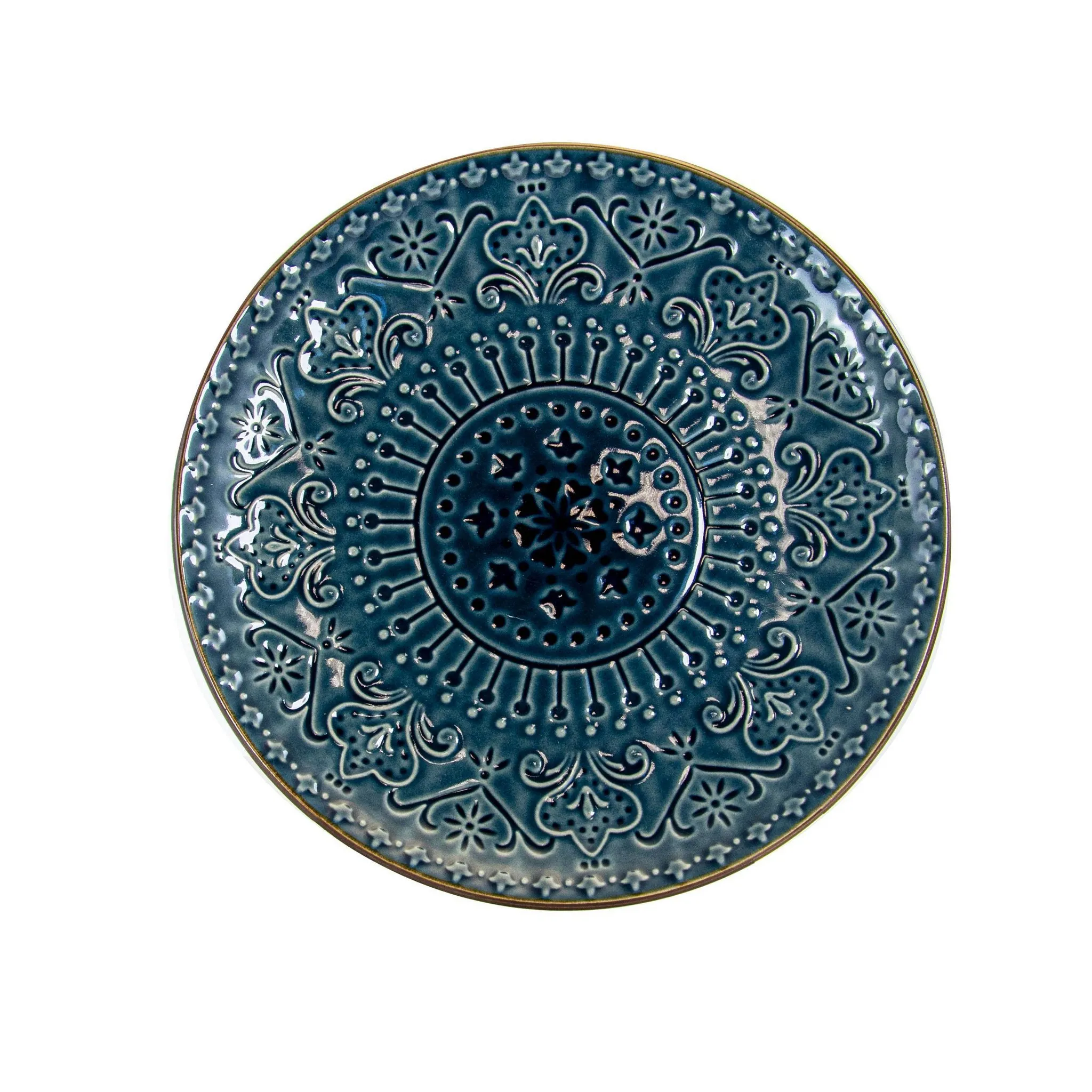 16pc Stoneware Mural Dinnerware Set Blue - : Abstract Medallion Plates & Bowls, Service for 4, Microwave & Dishwasher Safe - Kaedas