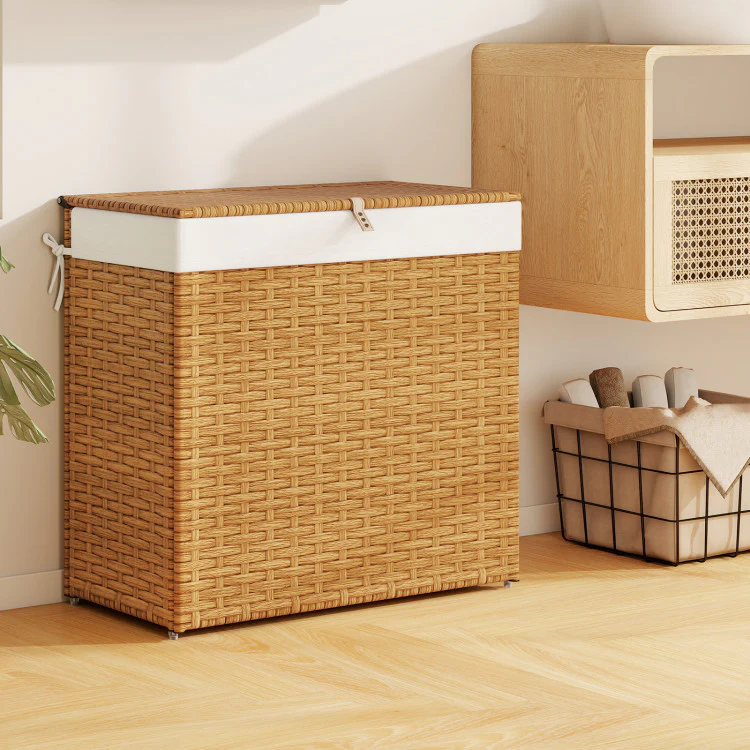 Laundry Hamper With Wheels and Lid-Natural - Kaedas
