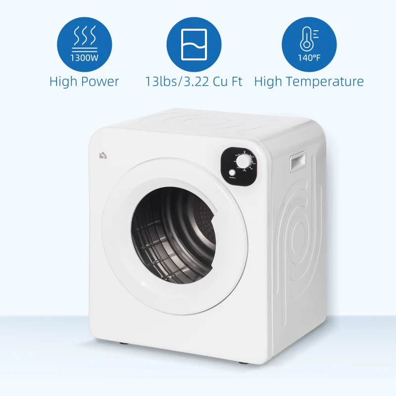 Compact Laundry Dryer 1300W Front Load Electric Dryer - White - Kaedas