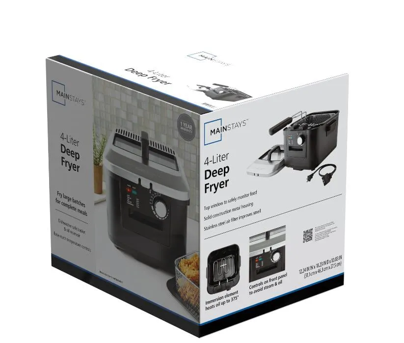 4L Electric Deep Fryer, Matte Black,  Stainless Lid, 1800W - Kaedas