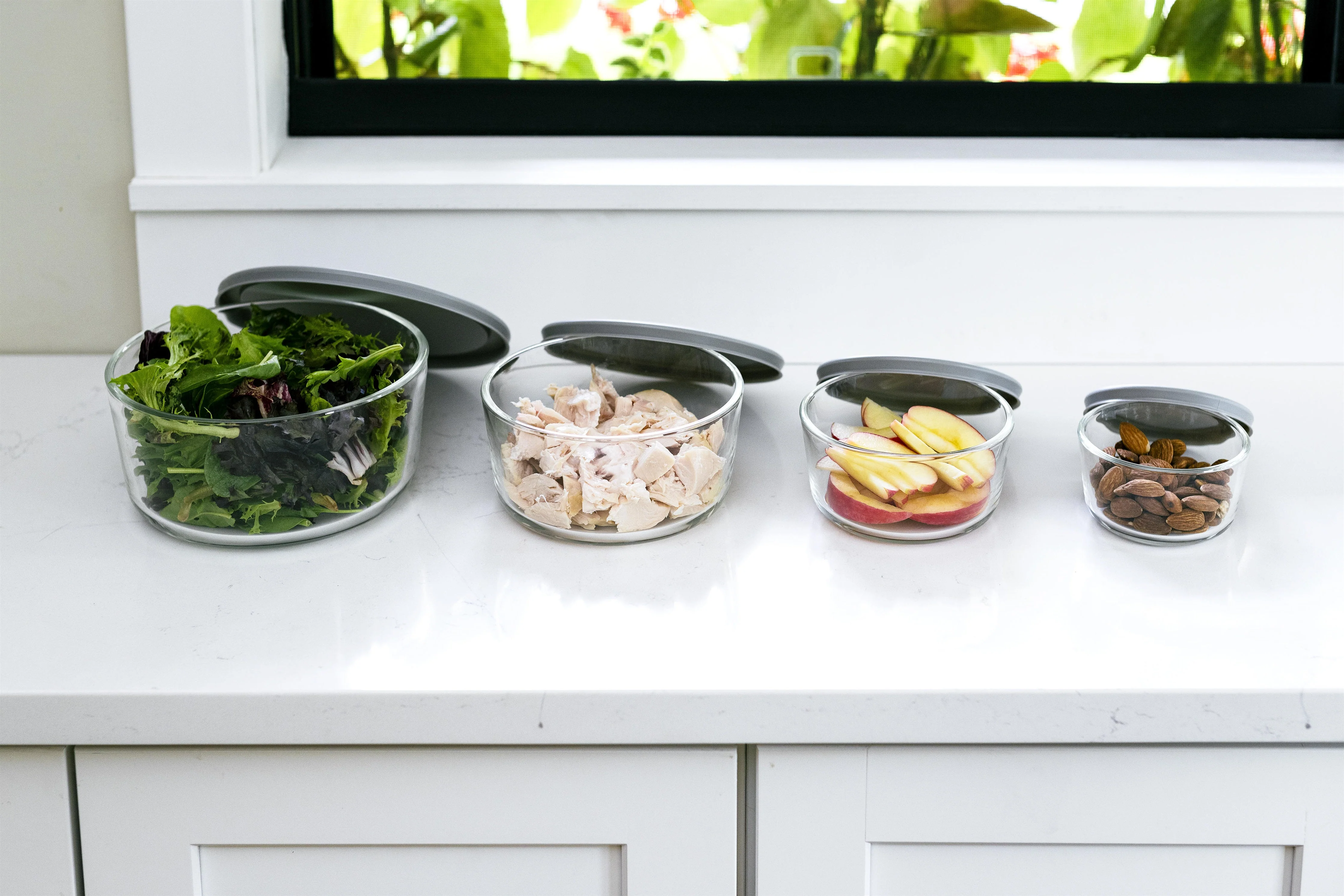 Glass Food Storage Containers - 8 Piece (4 Containers + 4 Lids) Round Nesting Space-Saving Set - Kaedas