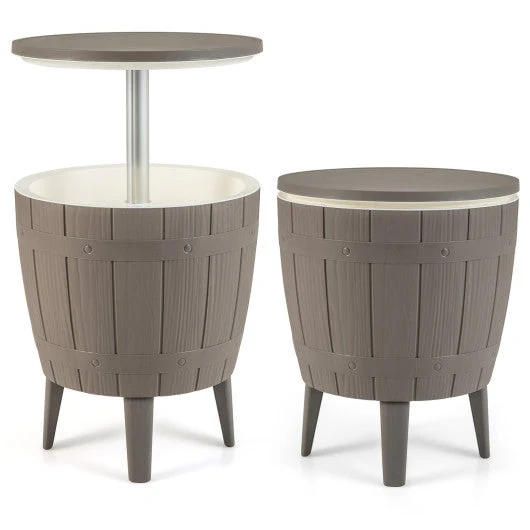10 Gallon Cooler Bar Table Outdoor Coffee Table Ice Bucket With Telescopic Tabletop for Beer and Wine-Brown - Kaedas
