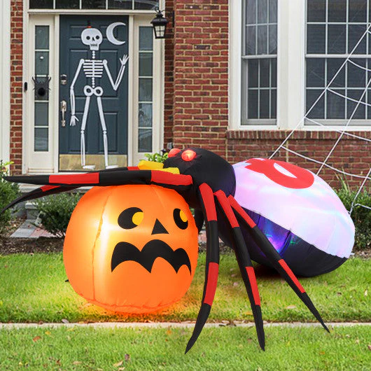4.9 X 4.6 Feet Inflatable Spider With Pumpkin and Rotating Light - Kaedas