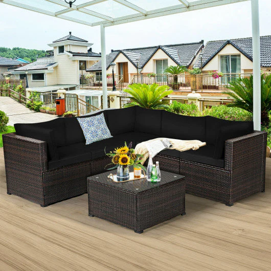 6 Pieces Patio Furniture Sofa Set With Cushions for Outdoor-Black - Kaedas