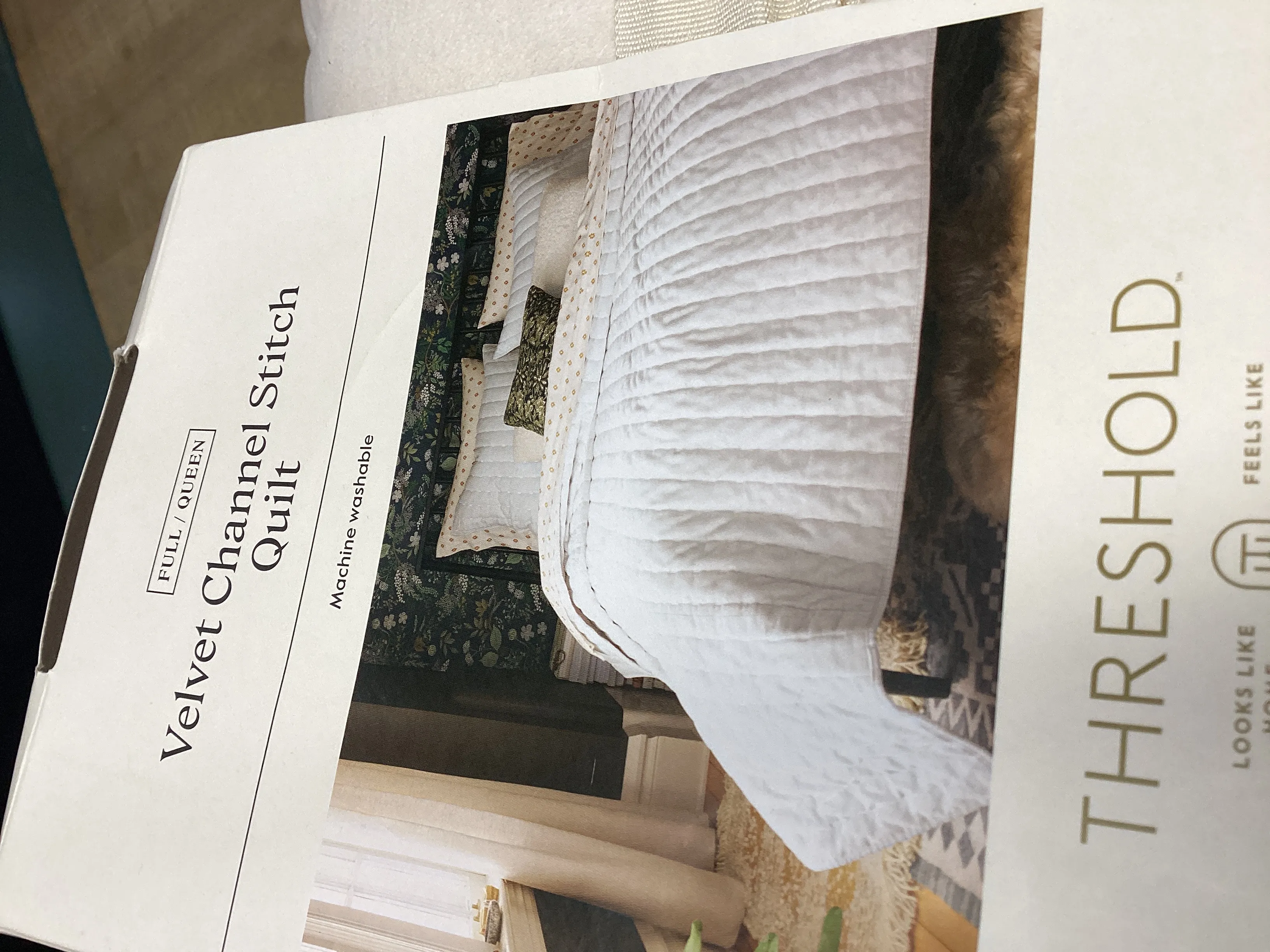 Full/Queen Channel Stitch Velvet Quilt Cream - Threshold - Kaedas