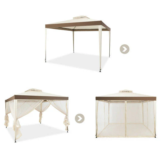 Canopy Gazebo Tent Shelter Garden Lawn Patio With Mosquito Netting-Beige - Kaedas