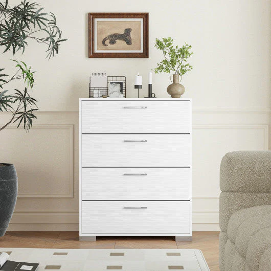 4 Drawer Storage Cabinet With Metal Legs Handles With Anti-Toppling Devices-White - Kaedas