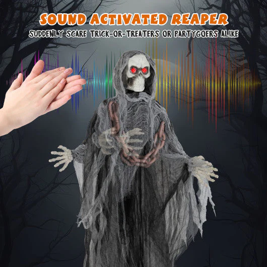 6.4 Feet Halloween Standing Grim Reaper With Lighted Eyes and Terrifying Sounds - Kaedas
