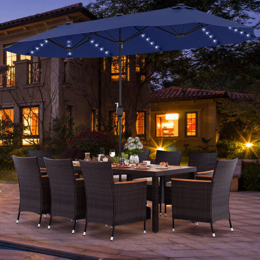 11 Pieces Patio Dining Set With 15 Feet Double-Sided Patio Umbrella and Base-Navy - Kaedas